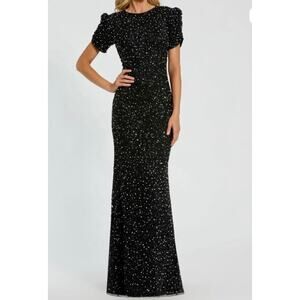 Mac Duggal Black and Silver Midi Dress